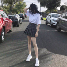 ins超火半身裙夏黑色a字裙高腰短裙裤 格子百褶裙子女秋冬2018新款