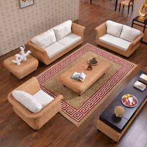 天然真藤编沙发组合客厅五件套双人沙发藤艺编织矮长小沙发椅家具