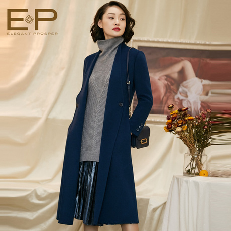 YAYING雅莹 2018秋冬新款厚实狐狸毛长收腰羊毛羊绒大衣女8217商品大图