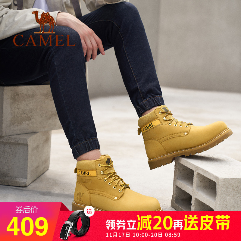 Camel Men's Shoes 2018 Autumn/Winter Martin Boots Men's Genuine Leather High Help Work Suit Short Boots Men's Military Boots Can't Kick Off Big Yellow Boots