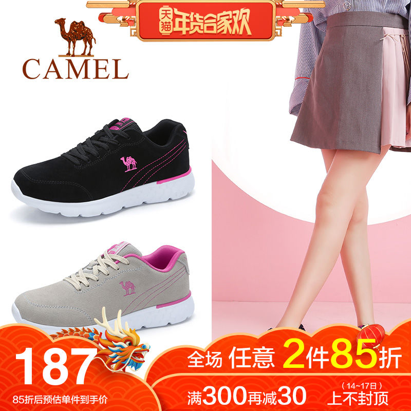 Camel 2018 New Genuine Leather Reverse Fleece Lace up Round Toe Board Shoes Sports Shoes Women's Korean Running Shoes Versatile Fashion Shoes