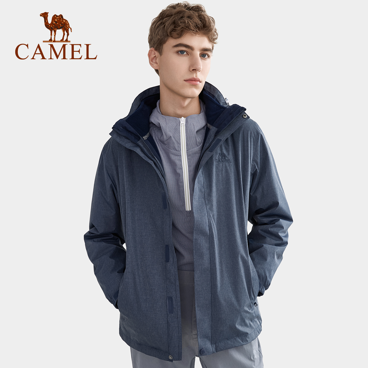 Camel Outdoor Charge Coat for Men and Women 2019 Autumn/Winter Tide Brand Windproof and Warm 3-in-1 Detachable Two Piece Set