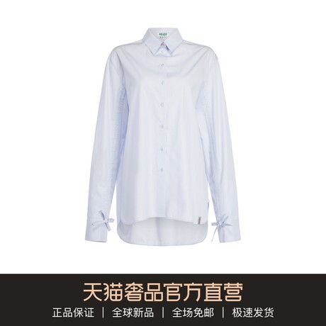 KENZO/高田贤三 2018春夏新款全棉蓝色翻领蝴蝶结长袖衬衫上衣女商品大图