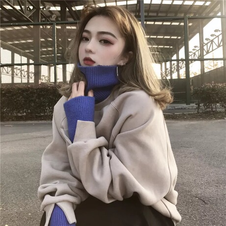韩版宽松高冷范加绒卫衣冷系女装2018新款秋冬长袖ins超火上衣服商品大图