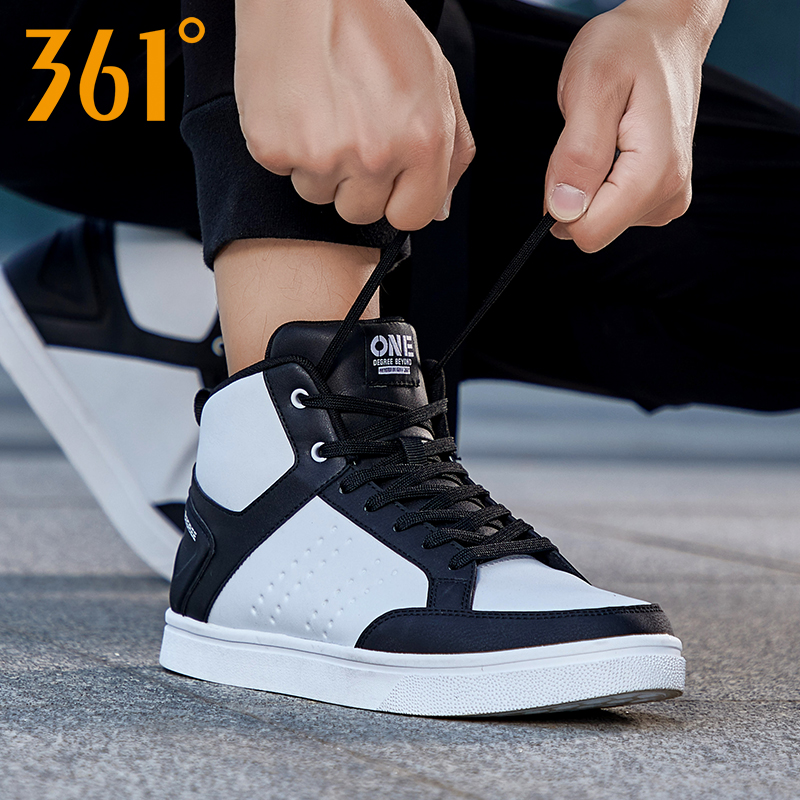 361 men's shoes, high top board shoes, 2019 winter new Korean casual shoe trend, 361 degree leather small white shoes, sports shoes