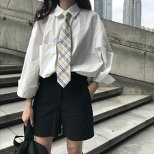 韩版 领带衬衫 宽松百搭纯色口袋学生白色慵懒衬衣潮 女秋季2018新款