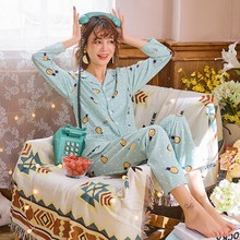 全棉大码 韩版 牌睡衣女春秋纯棉长袖 高档正品 胖mm200斤宽松秋季可