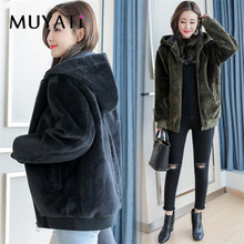MUYATI秋冬新款韩版时尚女装宽松皮毛一体连帽羊剪绒大衣外套图片
