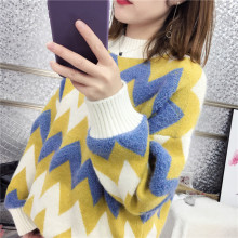 中长款针织衫套头毛衣外套2018秋冬季新款韩版女装加厚条纹宽松潮图片