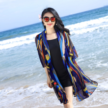 海边度假新款 中长连衣裙泳衣防晒披肩女夏百搭外搭开衫 大码 薄外套