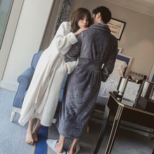 法兰绒睡衣 中长款 秋冬季男士 睡袍女冬情侣保暖加厚浴袍珊瑚绒大码