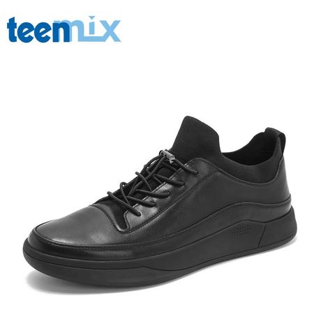 Teenmix/天美意2018冬商场同款牛皮革舒适平跟男休闲鞋2KD01DM8商品大图