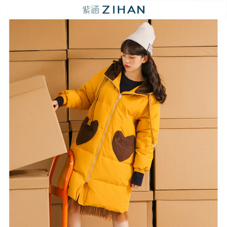 紫涵女装羽绒服女2018新款白鸭绒中长款派克服女秋冬季森女系外套商品大图