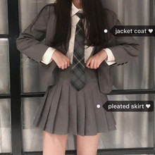 鬼马系少女套装韩国chic复古学院风领带衬衫西装外套+百褶半身裙