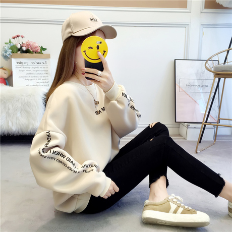 早秋卫衣女装2018新款韩版宽松百搭加绒上衣潮ins初秋长袖打底衫商品大图