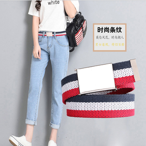 帆布腰带女韩国条纹女士腰带红色装饰学生百搭裤腰带牛仔裤皮带女