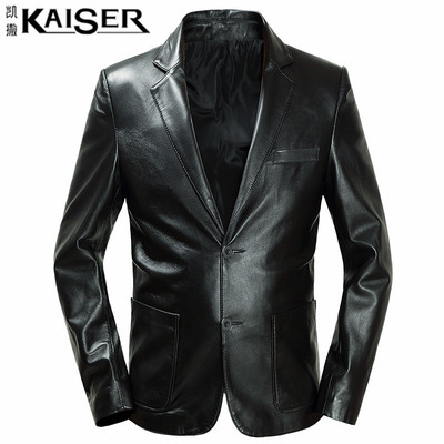 Kaiser/凯撒男士真皮皮衣外套秋冬海宁绵羊皮西装修身西服夹克
