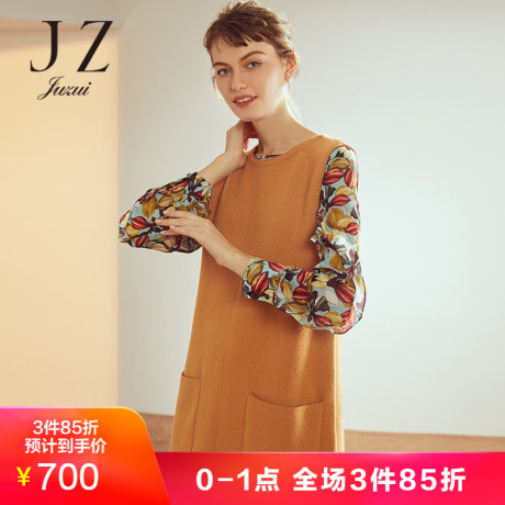 JUZUI/玖姿玖姿2018秋装新款时尚圆领无袖羊毛针织背心连衣裙商品大图
