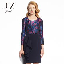 JUZUI/玖姿2016旗舰店女秋装新款拼接复古修身优雅长袖连衣裙图片