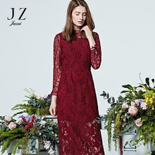 JUZUI/玖姿2018春装新款名媛气质酒会礼服蕾丝镂空长款连衣裙图片