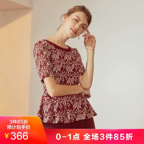 JUZUI/玖姿奥莱店2018秋装新款短袖针织衫上衣女收腰显瘦商品大图