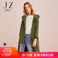 JUZUI/玖姿2018春秋新款薄款连帽风衣女修身中长款韩版图片