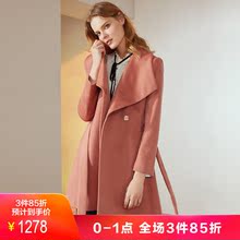 JUZUI/玖姿奥莱店2018冬装大翻领羊毛呢子大衣收腰显瘦腰带款图片