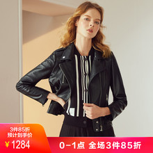 玖姿奥莱店2018冬装新款女装机车真皮短皮衣皮夹克外套女图片
