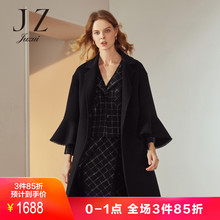 JUZUI/玖姿2018新款羊毛混纺睫毛边喇叭袖羊毛大衣女冬过膝图片