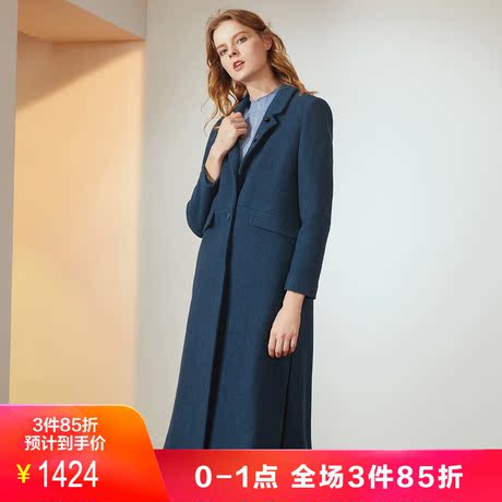JUZUI/玖姿奥莱店2018冬季新款时尚羊毛混纺侧开叉长款大衣女商品大图