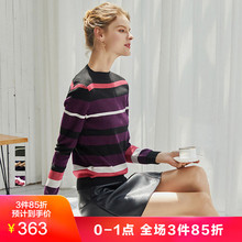 JUZUI/玖姿奥莱店2018冬装新款撞色条纹亮丝羊毛套头毛衣女图片