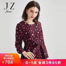 JUZUI/玖姿奥莱店2018秋装星星条纹印花中长连衣裙女腰带款图片