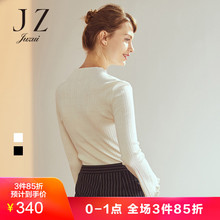 玖姿玖姿奥莱店2018秋装新款钉珠喇叭袖薄款打底毛衣女套头图片