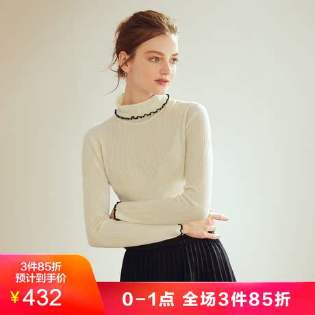 JUZUI/玖姿奥莱店2018秋装新款修身长袖高领羊毛薄针织衫女商品大图