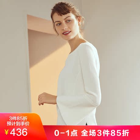 玖姿奥莱店2018秋装新款喇叭袖套头针织衫女长袖商品大图