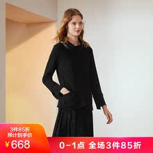 JUZUI/玖姿奥莱店2018冬装新款黑色高领羊毛套头针织衫女上衣图片