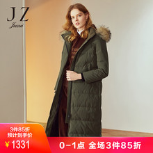 玖姿女装2018冬装新款可拆卸貉子毛领长款羽绒服厚外套过膝图片
