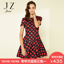 JUZUI/玖姿秋新款波点洋气短袖百褶性感修身圆领连衣裙女图片