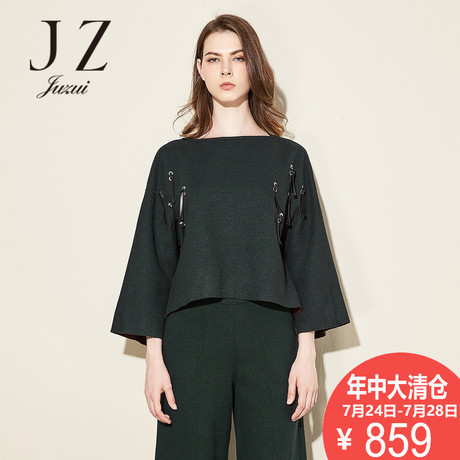 JUZUI-玖姿奥莱店2018秋装新款套头呢子一字肩外套上衣女宽松商品大图