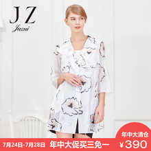 JUZUI/玖姿山茶花纹印花微透简洁风衣式外套2018夏新款减龄女装图片