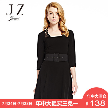 JUZUI/玖姿奥莱店女冬新拼接修身简约时尚气质收腰连衣裙商品大图