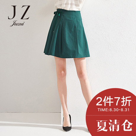 JUZUI/玖姿2018夏季新款纯色系带短裙半身裙复古裙子商品大图