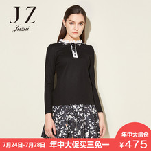 JUZUI/玖姿奥莱店2018冬装新款撞色领口长袖羊毛衫女图片