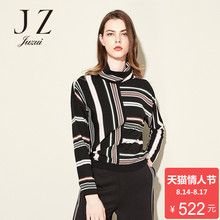 玖姿奥莱店2017冬装新款圆领纯色休闲长袖条纹套头毛衣图片