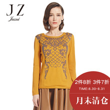 JUZUI/玖姿女秋装新修身复古撞色圆领毛针织衫图片