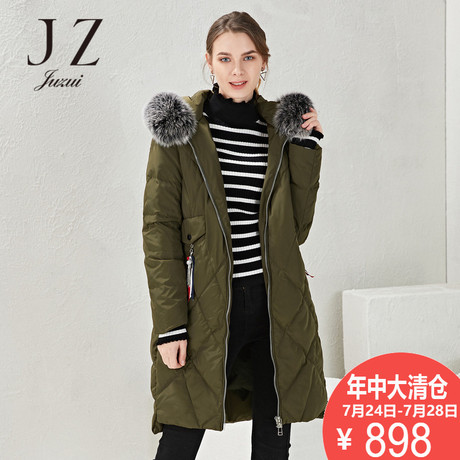JUZUI/玖姿奥莱店韩版2018新款毛领冬季直筒羽绒服女外套商品大图