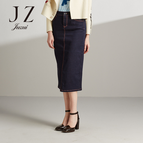 JUZUI/玖姿春装时尚气质直筒中长款半身裙牛仔裙女商品大图