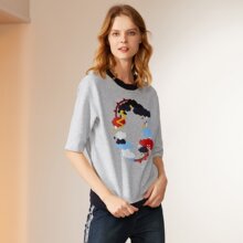 JUZUI/玖姿奥莱店2017秋季新款休闲圆领套头卡通上衣女图片