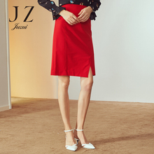JUZUI/玖姿奥莱店2018秋装新款中腰时尚侧开叉中长款半身裙图片
