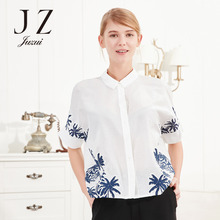 JUZUI/玖姿印花休闲淑女短袖衬衫 旗舰店2017夏装新款女装图片